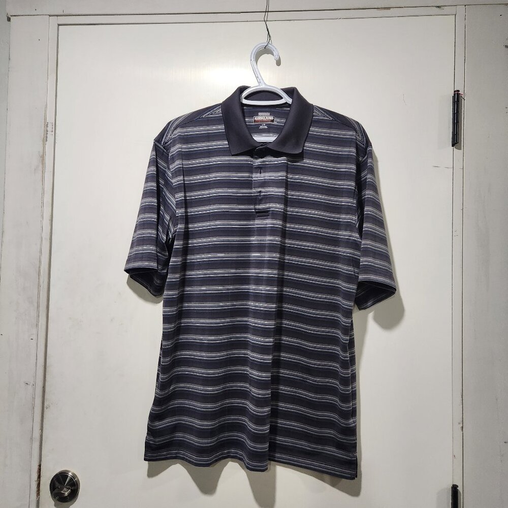 Kirkland Men Polo Shirt , Large, Grey Stripes
